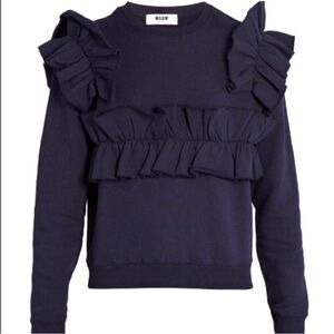 MSGM Navy Ruffled Cotton Sweatshirt
